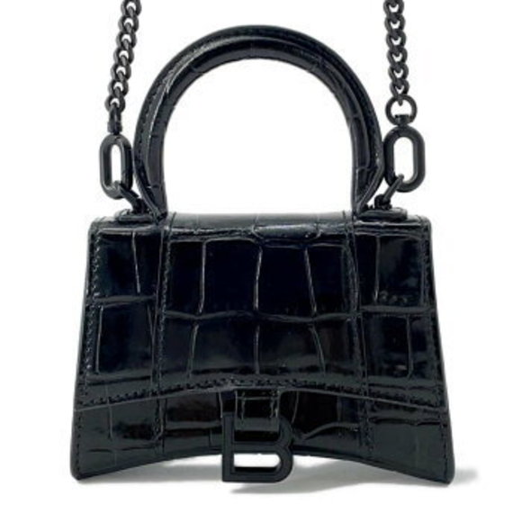 Balenciaga Hourglass Chain Shoulder Bag Leather Black - Picture 1 of 8